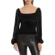 Elasticity Solid Color Velvet Long Sleeves Loose Square-Neck T-Shirts Tops Elasticity Solid Color Velvet Long Sleeves Loose Square-Neck T-Shirts Tops