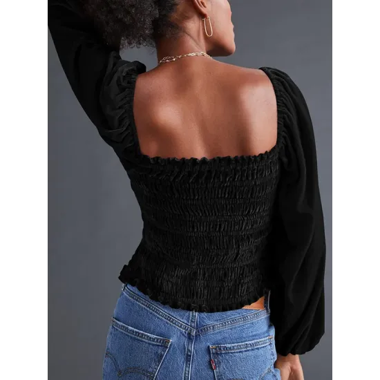 Elasticity Solid Color Velvet Long Sleeves Loose Square-Neck T-Shirts Tops Elasticity Solid Color Velvet Long Sleeves Loose Square-Neck T-Shirts Tops