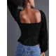 Elasticity Solid Color Velvet Long Sleeves Loose Square-Neck T-Shirts Tops Elasticity Solid Color Velvet Long Sleeves Loose Square-Neck T-Shirts Tops
