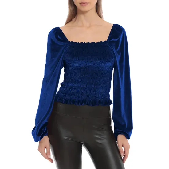 Elasticity Solid Color Velvet Long Sleeves Loose Square-Neck T-Shirts Tops Elasticity Solid Color Velvet Long Sleeves Loose Square-Neck T-Shirts Tops