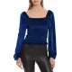 Elasticity Solid Color Velvet Long Sleeves Loose Square-Neck T-Shirts Tops Elasticity Solid Color Velvet Long Sleeves Loose Square-Neck T-Shirts Tops