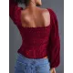 Elasticity Solid Color Velvet Long Sleeves Loose Square-Neck T-Shirts Tops Elasticity Solid Color Velvet Long Sleeves Loose Square-Neck T-Shirts Tops