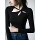 Hollow Solid Color Long Sleeves Skinny Asymmetric Collar T-Shirts Tops Hollow Solid Color Long Sleeves Skinny Asymmetric Collar T-Shirts Tops