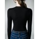 Hollow Solid Color Long Sleeves Skinny Asymmetric Collar T-Shirts Tops Hollow Solid Color Long Sleeves Skinny Asymmetric Collar T-Shirts Tops