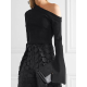 Long Sleeves Skinny Asymmetric Solid Color One-Shoulder T-Shirts Tops Long Sleeves Skinny Asymmetric Solid Color One-Shoulder T-Shirts Tops