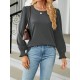 Elasticity Solid Color Long Sleeves Loose Round-Neck T-Shirts Tops Elasticity Solid Color Long Sleeves Loose Round-Neck T-Shirts Tops