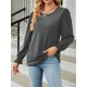 Elasticity Solid Color Long Sleeves Loose Round-Neck T-Shirts Tops Elasticity Solid Color Long Sleeves Loose Round-Neck T-Shirts Tops