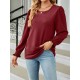 Elasticity Solid Color Long Sleeves Loose Round-Neck T-Shirts Tops Elasticity Solid Color Long Sleeves Loose Round-Neck T-Shirts Tops