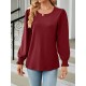 Elasticity Solid Color Long Sleeves Loose Round-Neck T-Shirts Tops Elasticity Solid Color Long Sleeves Loose Round-Neck T-Shirts Tops