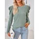 Pleated Solid Color Long Sleeves Loose Round-Neck T-Shirts Tops Pleated Solid Color Long Sleeves Loose Round-Neck T-Shirts Tops