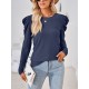 Pleated Solid Color Long Sleeves Loose Round-Neck T-Shirts Tops Pleated Solid Color Long Sleeves Loose Round-Neck T-Shirts Tops