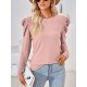 Pleated Solid Color Long Sleeves Loose Round-Neck T-Shirts Tops Pleated Solid Color Long Sleeves Loose Round-Neck T-Shirts Tops