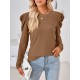 Pleated Solid Color Long Sleeves Loose Round-Neck T-Shirts Tops Pleated Solid Color Long Sleeves Loose Round-Neck T-Shirts Tops