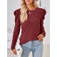 Pleated Solid Color Long Sleeves Loose Round-Neck T-Shirts Tops Pleated Solid Color Long Sleeves Loose Round-Neck T-Shirts Tops