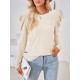 Pleated Solid Color Long Sleeves Loose Round-Neck T-Shirts Tops Pleated Solid Color Long Sleeves Loose Round-Neck T-Shirts Tops