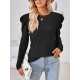 Pleated Solid Color Long Sleeves Loose Round-Neck T-Shirts Tops Pleated Solid Color Long Sleeves Loose Round-Neck T-Shirts Tops