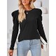 Pleated Solid Color Long Sleeves Loose Round-Neck T-Shirts Tops Pleated Solid Color Long Sleeves Loose Round-Neck T-Shirts Tops