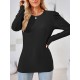 Pleated Solid Color Long Sleeves Loose Round-Neck T-Shirts Tops Pleated Solid Color Long Sleeves Loose Round-Neck T-Shirts Tops