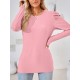 Pleated Solid Color Long Sleeves Loose Round-Neck T-Shirts Tops Pleated Solid Color Long Sleeves Loose Round-Neck T-Shirts Tops