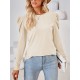 Pleated Solid Color Long Sleeves Loose Round-Neck T-Shirts Tops Pleated Solid Color Long Sleeves Loose Round-Neck T-Shirts Tops