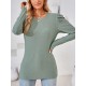Pleated Solid Color Long Sleeves Loose Round-Neck T-Shirts Tops Pleated Solid Color Long Sleeves Loose Round-Neck T-Shirts Tops