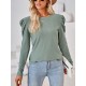 Pleated Solid Color Long Sleeves Loose Round-Neck T-Shirts Tops Pleated Solid Color Long Sleeves Loose Round-Neck T-Shirts Tops