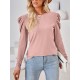 Pleated Solid Color Long Sleeves Loose Round-Neck T-Shirts Tops Pleated Solid Color Long Sleeves Loose Round-Neck T-Shirts Tops