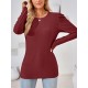 Pleated Solid Color Long Sleeves Loose Round-Neck T-Shirts Tops Pleated Solid Color Long Sleeves Loose Round-Neck T-Shirts Tops