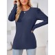 Pleated Solid Color Long Sleeves Loose Round-Neck T-Shirts Tops Pleated Solid Color Long Sleeves Loose Round-Neck T-Shirts Tops