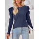 Pleated Solid Color Long Sleeves Loose Round-Neck T-Shirts Tops Pleated Solid Color Long Sleeves Loose Round-Neck T-Shirts Tops