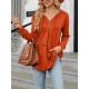 Buttoned Drawstring Hooded Solid Color Long Sleeves Loose V-Neck T-Shirts Tops Buttoned Drawstring Hooded Solid Color Long Sleeves Loose V-Neck T-Shirts Tops