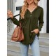 Buttoned Drawstring Hooded Solid Color Long Sleeves Loose V-Neck T-Shirts Tops Buttoned Drawstring Hooded Solid Color Long Sleeves Loose V-Neck T-Shirts Tops