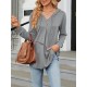 Buttoned Drawstring Hooded Solid Color Long Sleeves Loose V-Neck T-Shirts Tops Buttoned Drawstring Hooded Solid Color Long Sleeves Loose V-Neck T-Shirts Tops
