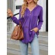 Buttoned Drawstring Hooded Solid Color Long Sleeves Loose V-Neck T-Shirts Tops Buttoned Drawstring Hooded Solid Color Long Sleeves Loose V-Neck T-Shirts Tops