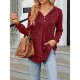 Buttoned Drawstring Hooded Solid Color Long Sleeves Loose V-Neck T-Shirts Tops Buttoned Drawstring Hooded Solid Color Long Sleeves Loose V-Neck T-Shirts Tops