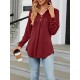 Buttoned Drawstring Hooded Solid Color Long Sleeves Loose V-Neck T-Shirts Tops Buttoned Drawstring Hooded Solid Color Long Sleeves Loose V-Neck T-Shirts Tops