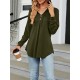 Buttoned Drawstring Hooded Solid Color Long Sleeves Loose V-Neck T-Shirts Tops Buttoned Drawstring Hooded Solid Color Long Sleeves Loose V-Neck T-Shirts Tops