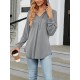 Buttoned Drawstring Hooded Solid Color Long Sleeves Loose V-Neck T-Shirts Tops Buttoned Drawstring Hooded Solid Color Long Sleeves Loose V-Neck T-Shirts Tops