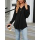 Buttoned Drawstring Hooded Solid Color Long Sleeves Loose V-Neck T-Shirts Tops Buttoned Drawstring Hooded Solid Color Long Sleeves Loose V-Neck T-Shirts Tops