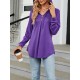 Buttoned Drawstring Hooded Solid Color Long Sleeves Loose V-Neck T-Shirts Tops Buttoned Drawstring Hooded Solid Color Long Sleeves Loose V-Neck T-Shirts Tops
