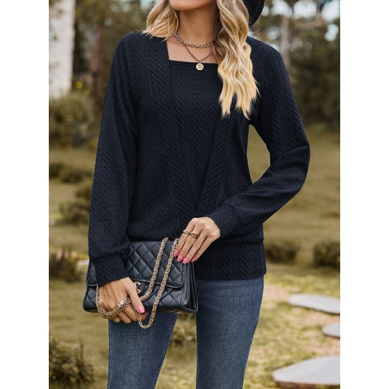 Colorful Solid Color Long Sleeves Loose Square-neck T-Shirts Tops Colorful Solid Color Long Sleeves Loose Square-neck T-Shirts Tops