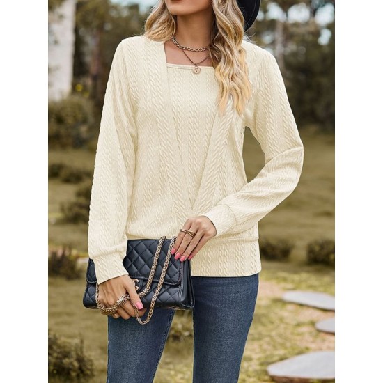 Colorful Solid Color Long Sleeves Loose Square-neck T-Shirts Tops Colorful Solid Color Long Sleeves Loose Square-neck T-Shirts Tops