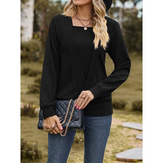 Colorful Solid Color Long Sleeves Loose Square-neck T-Shirts Tops Colorful Solid Color Long Sleeves Loose Square-neck T-Shirts Tops