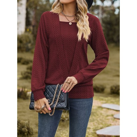 Colorful Solid Color Long Sleeves Loose Square-neck T-Shirts Tops Colorful Solid Color Long Sleeves Loose Square-neck T-Shirts Tops