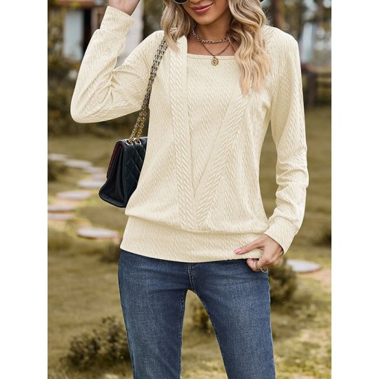 Colorful Solid Color Long Sleeves Loose Square-neck T-Shirts Tops Colorful Solid Color Long Sleeves Loose Square-neck T-Shirts Tops