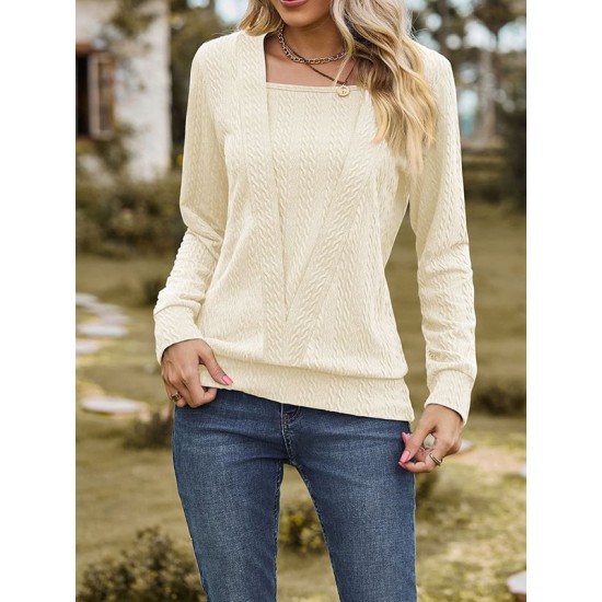 Colorful Solid Color Long Sleeves Loose Square-neck T-Shirts Tops Colorful Solid Color Long Sleeves Loose Square-neck T-Shirts Tops