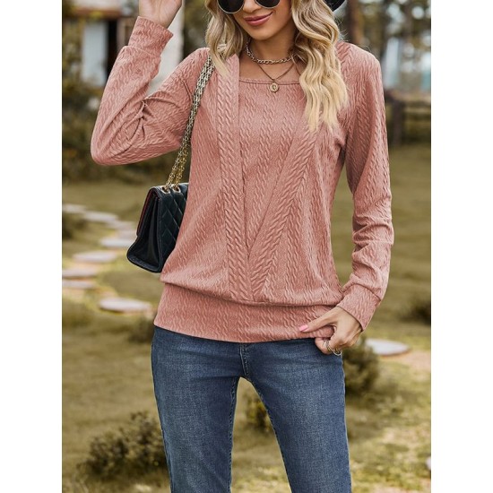 Colorful Solid Color Long Sleeves Loose Square-neck T-Shirts Tops Colorful Solid Color Long Sleeves Loose Square-neck T-Shirts Tops