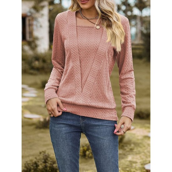 Colorful Solid Color Long Sleeves Loose Square-neck T-Shirts Tops Colorful Solid Color Long Sleeves Loose Square-neck T-Shirts Tops