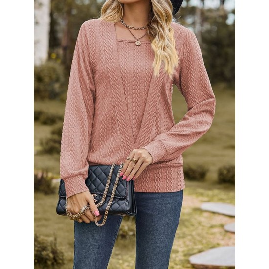 Colorful Solid Color Long Sleeves Loose Square-neck T-Shirts Tops Colorful Solid Color Long Sleeves Loose Square-neck T-Shirts Tops
