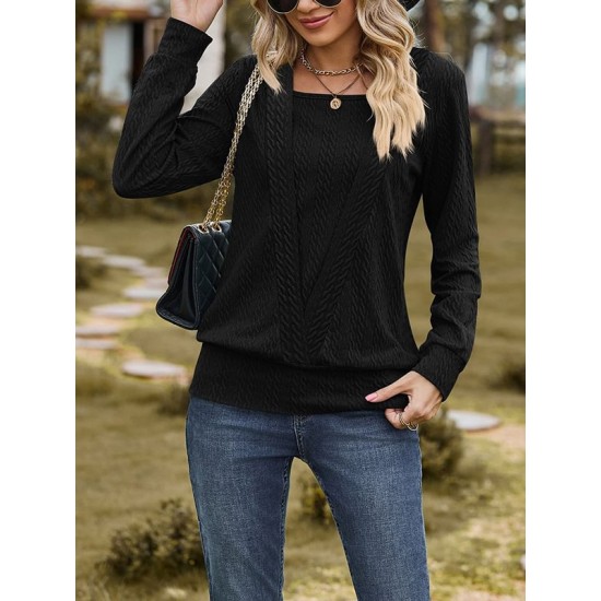 Colorful Solid Color Long Sleeves Loose Square-neck T-Shirts Tops Colorful Solid Color Long Sleeves Loose Square-neck T-Shirts Tops